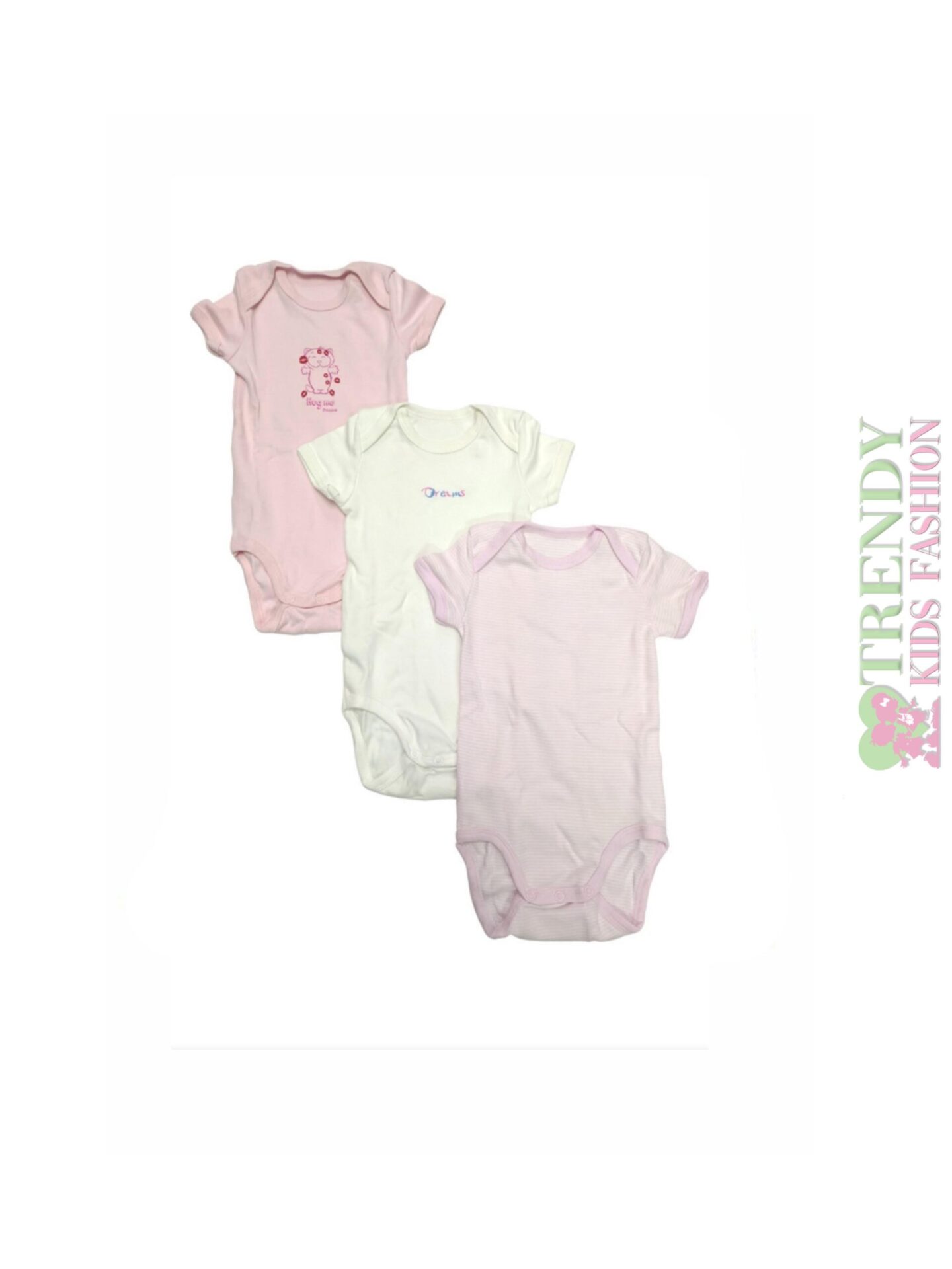 Βρεφικά φορμάκια Happy Cats 3τεμ Λευκό-Ροζ-Ριγέ