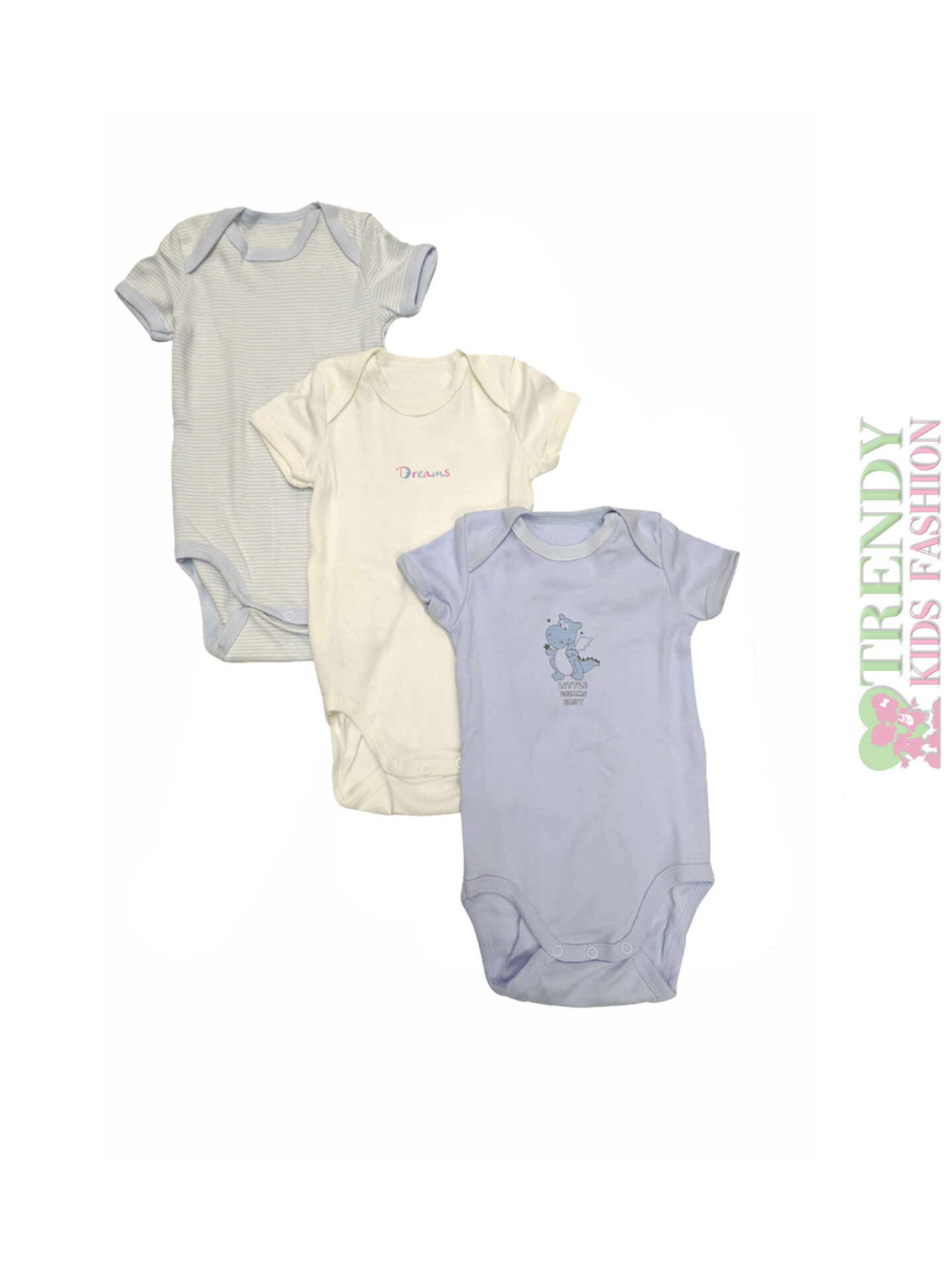 Φορμάκια κοντομάνικα 3τεμ Λευκό-Γαλάζιο-Ριγέ