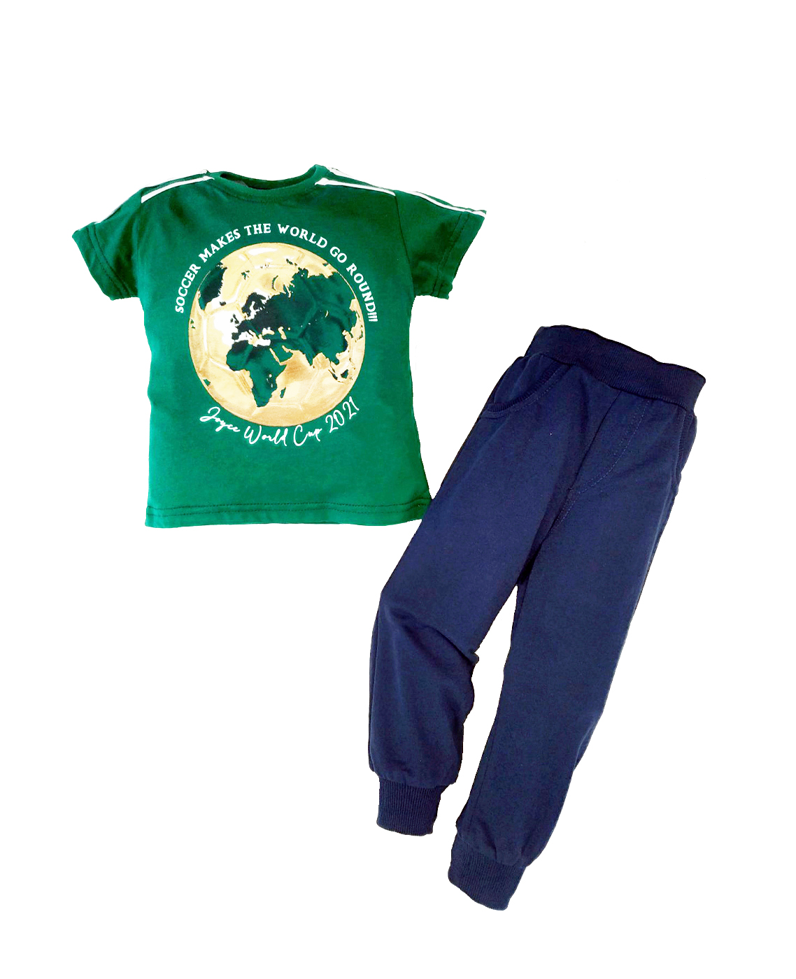 Σετ μπλούζα πράσινη με κοντό μανίκι & παντελόνι φόρμας "World"