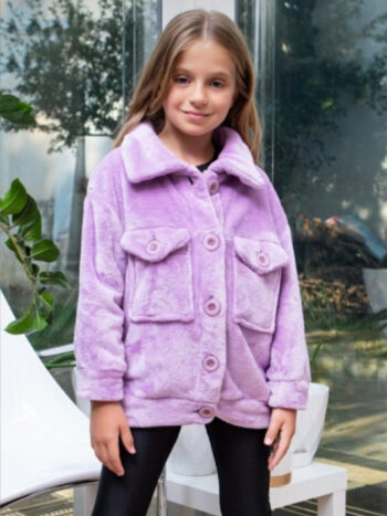 Παιδική χειμερινή ζακέτα fleece για κορίτσι μοβ με κουμπιά