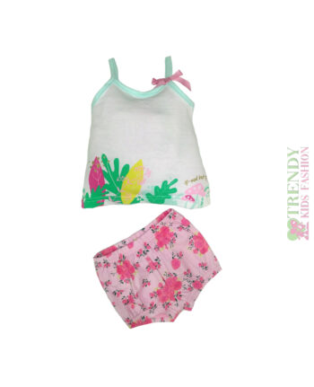 Σετ μπλούζα λευκή και κολάν ροζ φλοράλ