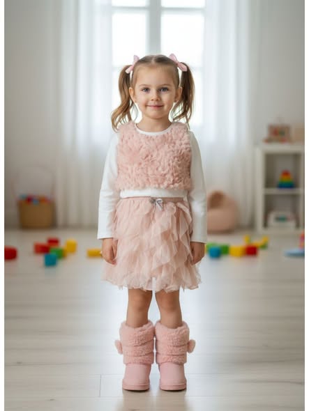 Σετ 3τεμ. ροζ φούστα τοπ και μπλουζάκι