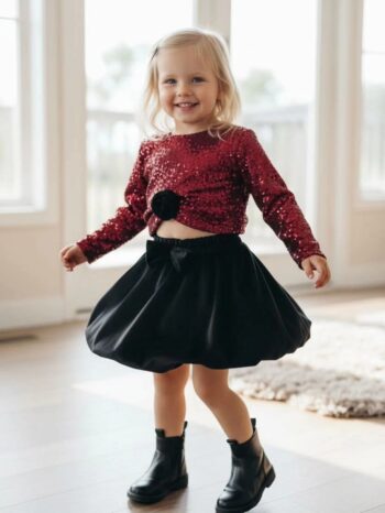 Σετ τοπ μπορντό παγετα με λουλούδι και φούστα μπάλου