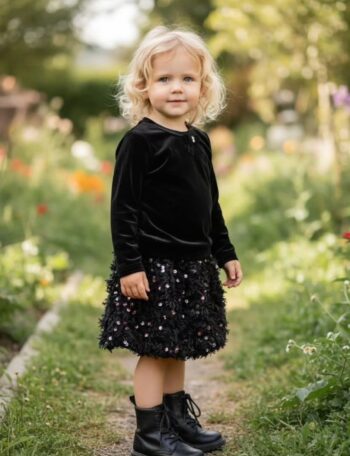 Σετ βελούδινη μπλούζα με φούστα πούπουλα και παγιετα