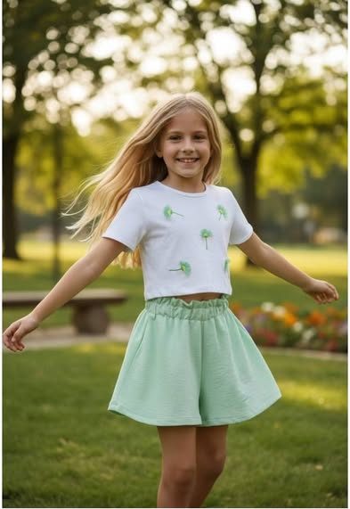 Σετ κροπ-τοπ με κεντημένα λουλούδια